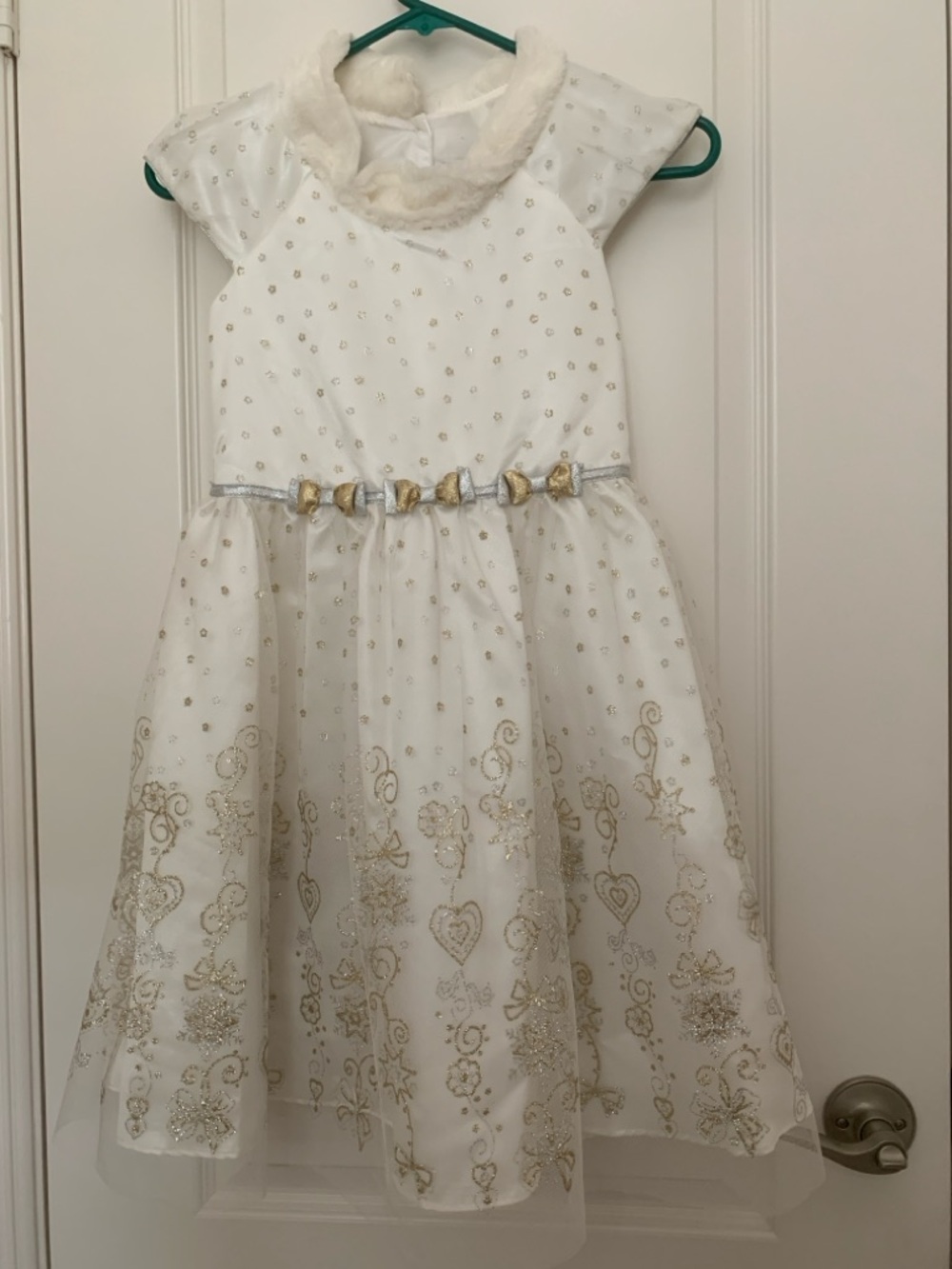 Jona Michelle Style CO3377: Ivory Gold Glitter Snowflake Dress